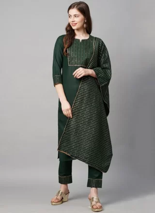 Green Cotton Readymade Salwar Suit