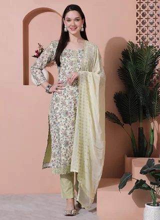 Green Cotton Salwar Suit with Digital Print Work for Women