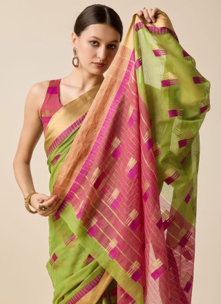 Green Cotton Silk Classic Saree