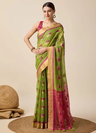 Green Cotton Silk Classic Saree