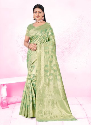 Green Cotton Thread Work Casual Sari