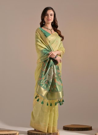 Green Cotton Traditional Saree