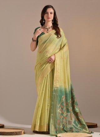 Green Cotton Traditional Saree