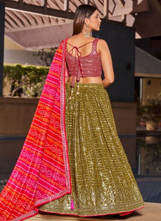 Green Digital Print, Embroidered and Sequins Work Georgette Lehenga Choli