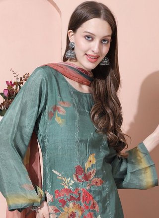 Green Digital Print Work Muslin Salwar Suit