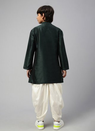 Green Dupion Silk Angrakha Kids Wear with