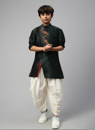 Green Dupion Silk Angrakha Kids Wear with