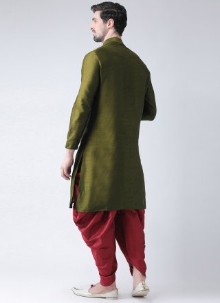 Green Dupion Silk Embroidered Work Angrakha Mens Wear for Festival