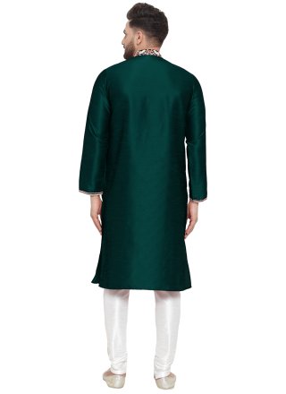 Green Dupion Silk Embroidered Work Kurta Pyjama