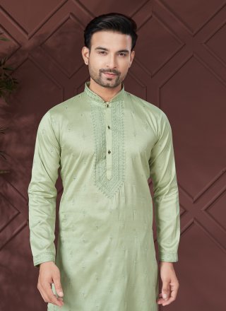 Green Embroidered and Sequins Work Pure Silk Kurta Pyjama