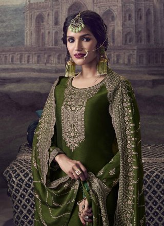 Green Embroidered and Zari Work Georgette Palazzo Salwar Suit