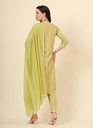 Green Embroidered Work Cotton Pant Style Suit