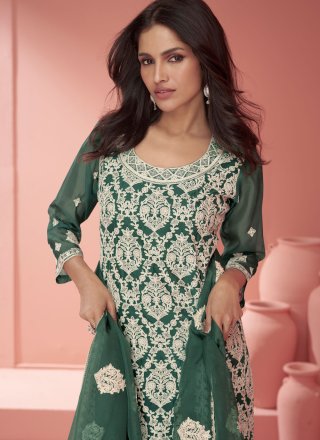 Green Embroidered Work Organza Pakistani Salwar Suit