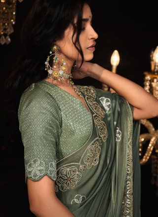 Green Fancy Fabric Classic Sari with