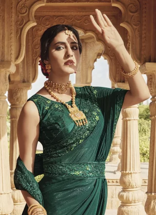 Green Fancy Fabric Trendy Saree with Embroidered, Mirror and Woven Work for Women