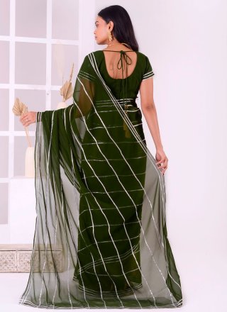 Green Fancy Work Georgette Designer Sari