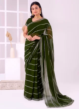Green Fancy Work Georgette Designer Sari