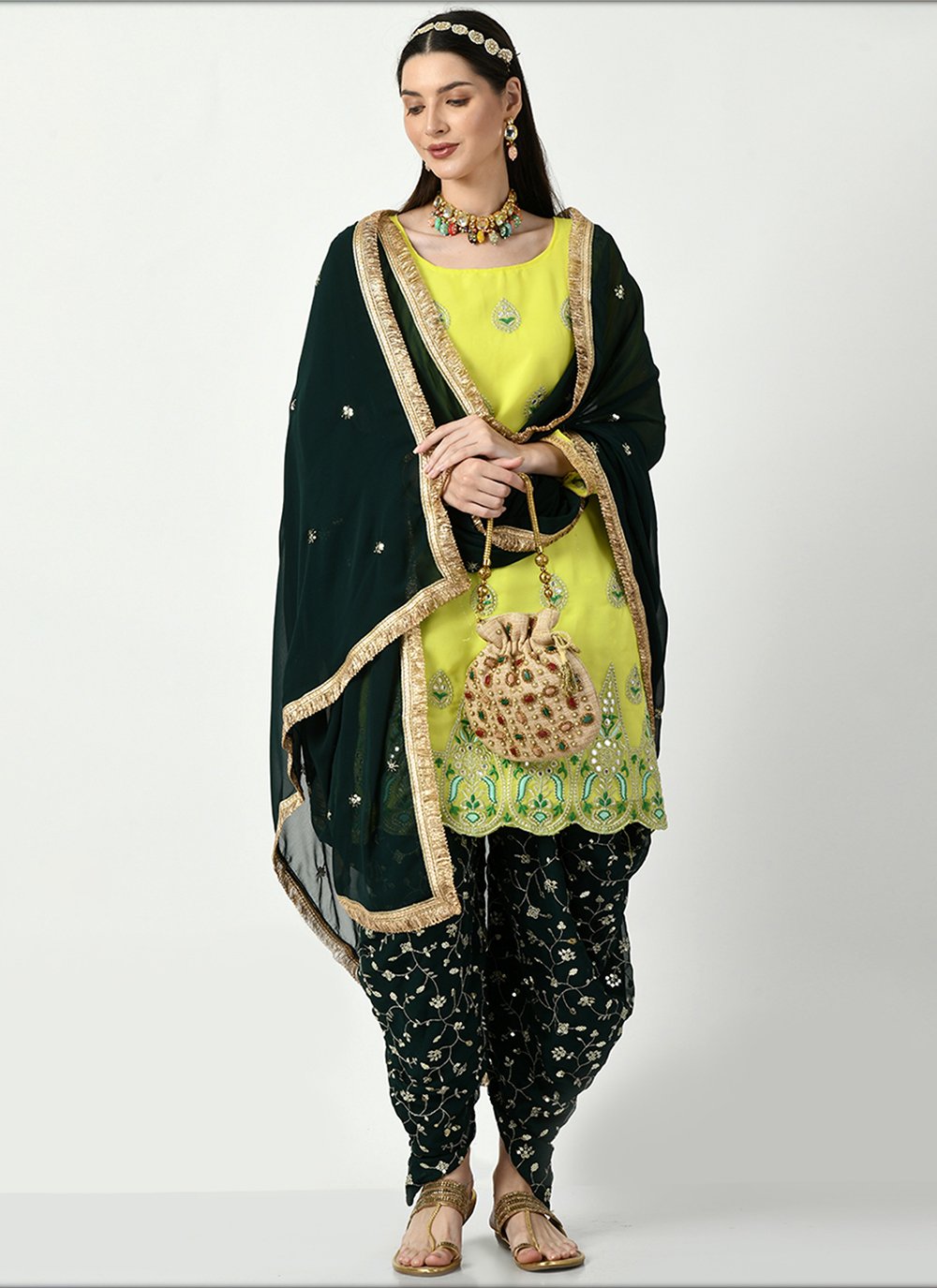 Buy Green Casual Cotton Punjabi Suit Online : 99619 - New Arrivals