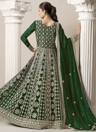 Green Faux Georgette Salwar Suit with Embroidered Work