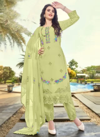 Green Faux Georgette Salwar Suit with Embroidered Work for Ceremonial