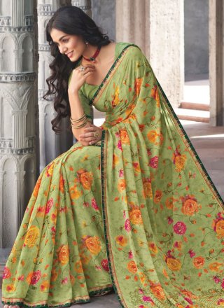 Green Floral Patch Work Georgette Classic Saree