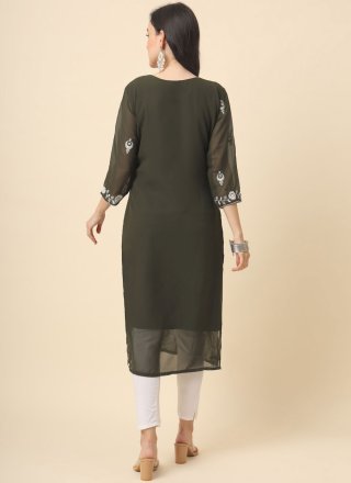 Green Georgette Casual Kurti with Embroidered Work for Women