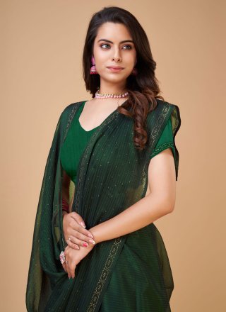 Green Georgette Classic Saree with Swarovski Work for Casual