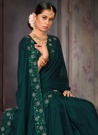 Green Georgette Contemporary Saree with Embroidered and Sequins Work for Ceremonial