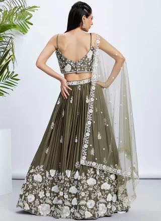 Green Georgette Cord, Embroidered, Sequins and Thread Work Lehenga Choli for Engagement