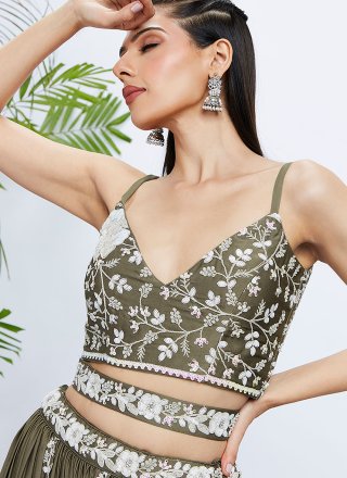 Green Georgette Cord, Embroidered, Sequins and Thread Work Lehenga Choli for Engagement