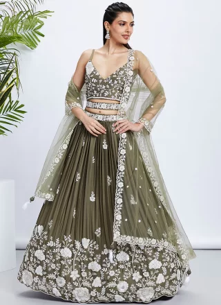 Green Georgette Cord, Embroidered, Sequins and Thread Work Lehenga Choli for Engagement