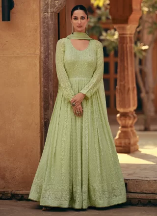 Green Georgette  Designer Gown with Embroidered Work