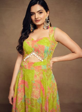 Green Georgette  Designer Gown with Print Work for Ceremonial