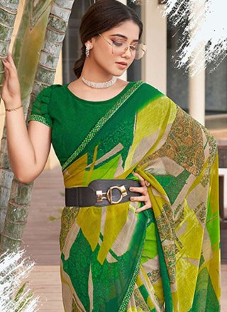 Green Georgette Designer Sari