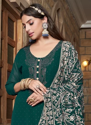 Green Georgette Diamond and Embroidered Work Salwar Suit for Women