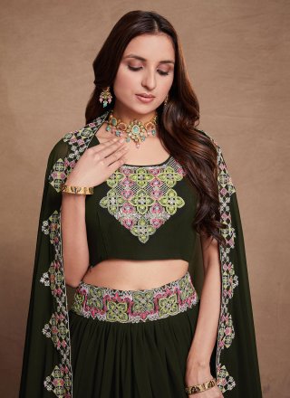 Green Georgette Embroidered, Sequins and Thread Work Lehenga Choli for Ceremonial