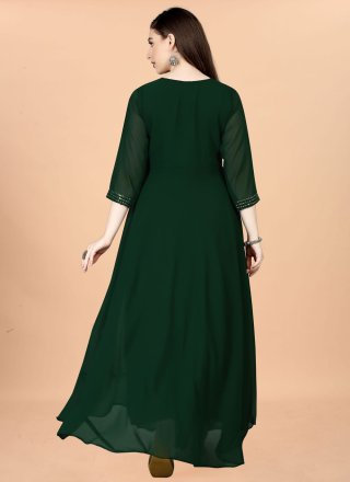 Green Georgette Embroidered Work  Designer Gown