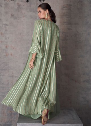 Green Georgette Embroidered Work Jacket Style Suit for Ceremonial