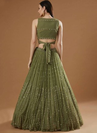Green Georgette Embroidered Work Lehenga Choli for Women