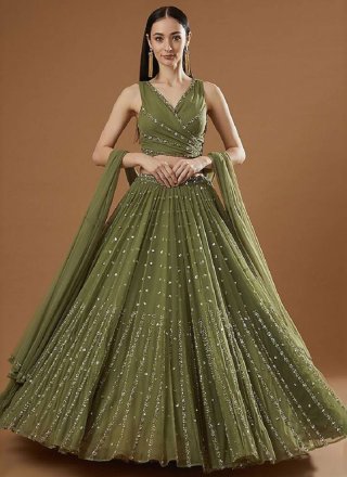 Green Georgette Embroidered Work Lehenga Choli for Women