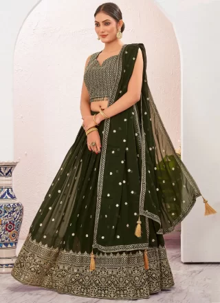 Green Georgette Embroidered Work Readymade Lehenga Choli