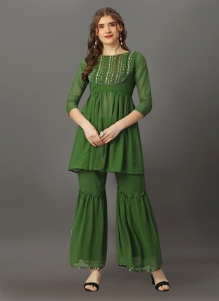 Green Georgette Embroidered Work Sharara Set
