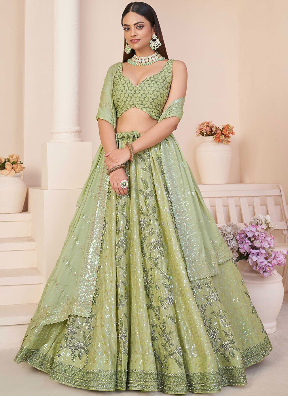 Aqua Blue Heavy Net Sequence and Zari Embroidery with Stone work Lehenga  Choli » BRITHIKA Luxury Fashion