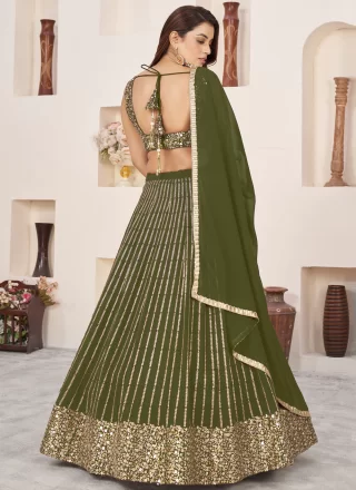 Green Georgette Lehenga Choli with Embroidered, Sequins and Zari Work