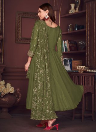 Green Georgette Plain Work Salwar Suit for Women