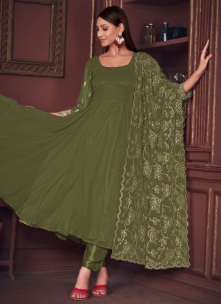 Green Georgette Plain Work Salwar Suit for Women