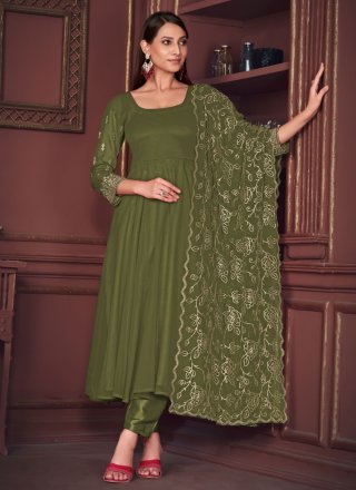 Green Georgette Plain Work Salwar Suit for Women