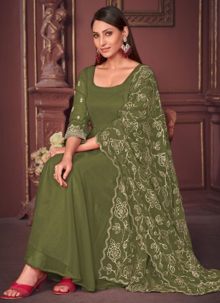 Green Georgette Plain Work Salwar Suit for Women