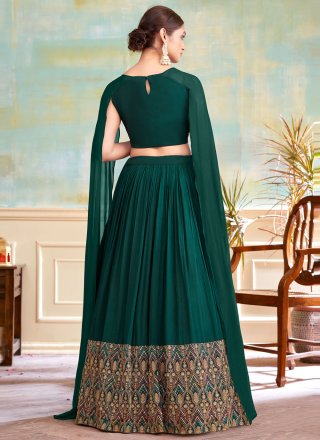 Green Georgette Readymade Lehenga Choli with Embroidered Work for Women