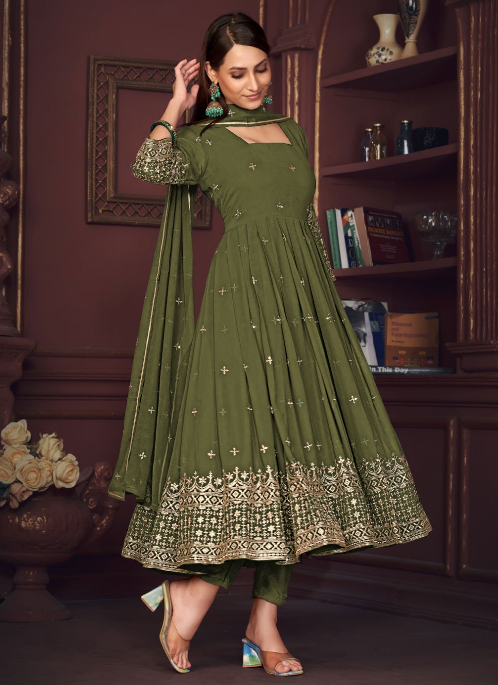 Buy Green Georgette Salwar Suit with Embroidered Work Online